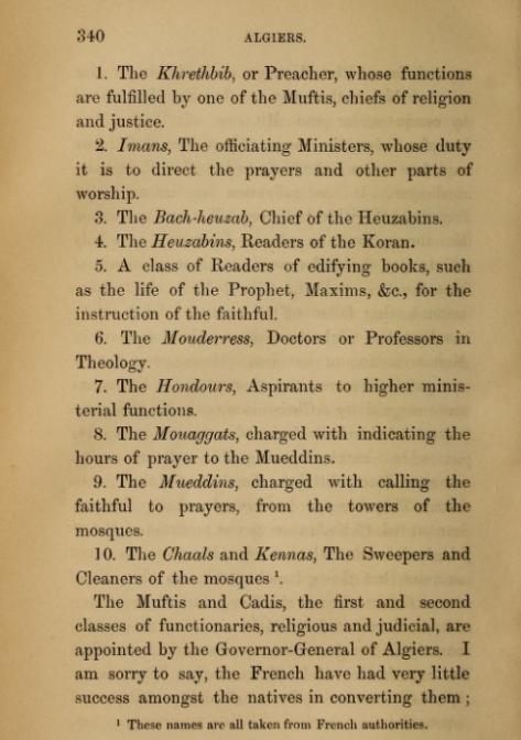 Les personnes chargées de la mosquée à Alger dans les années 1848